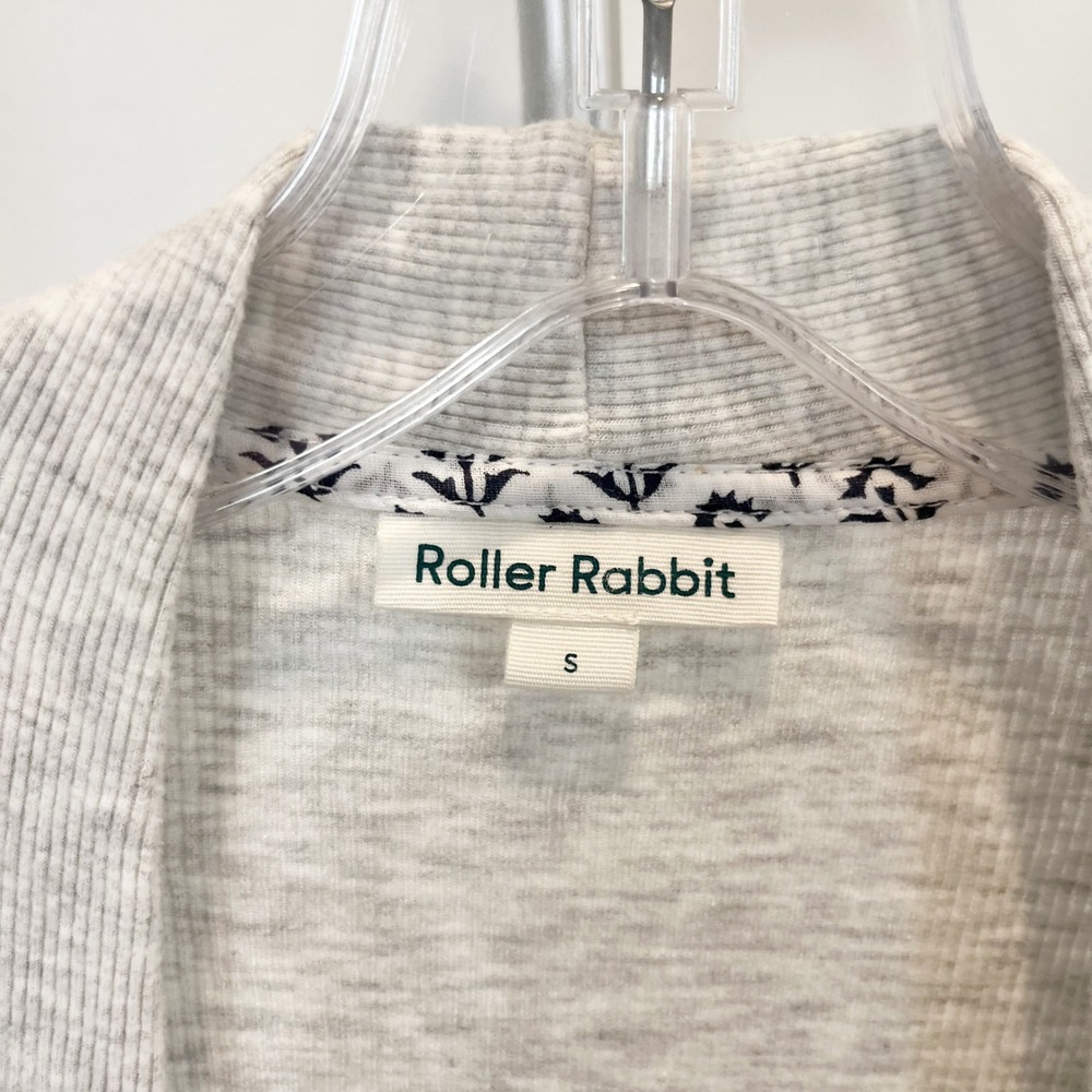 Roller Rabbit Heather Gray Ribbed Open Front Cardigan Pockets Lounge Size Small - Picture 3 of 5